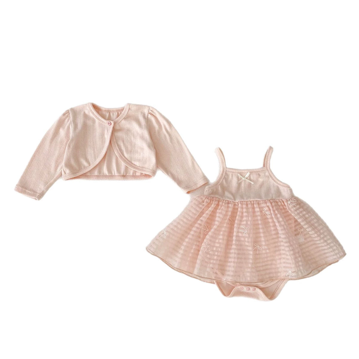 2 Pc Baby Girl Cardigan & Stripe Bodysuit Cami Dress
