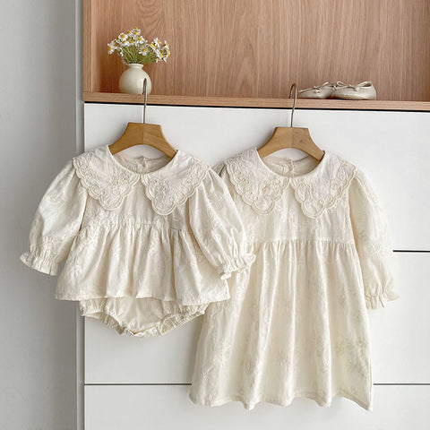 Girls Scallop Collar Vintage Style Bodysuit/Dress
