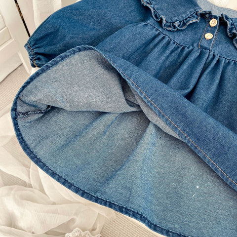Girls Peter Pant Collar Denim Dress
