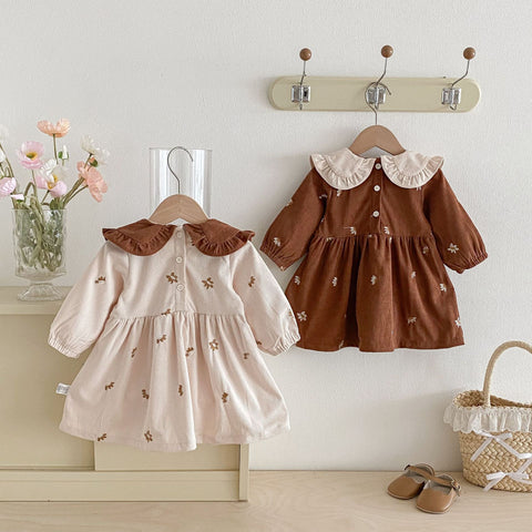 Baby Girl Ditsy Floral Corduroy Collar Dress