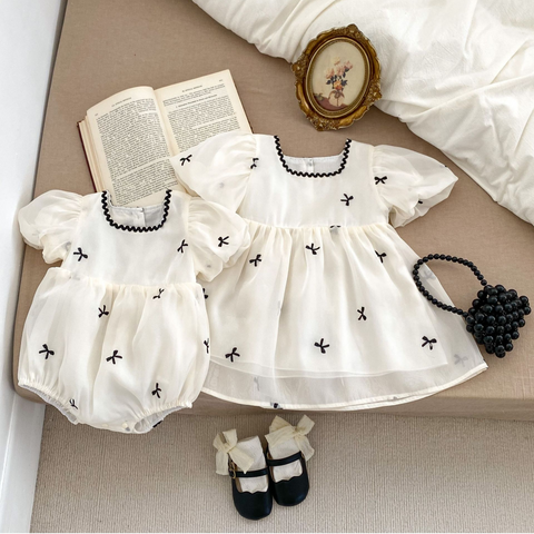 Girls Bow Organza Onesie Dress