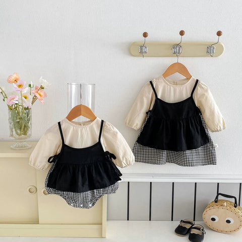 Girl Knit Faux Pinafore Bodysuit Dress