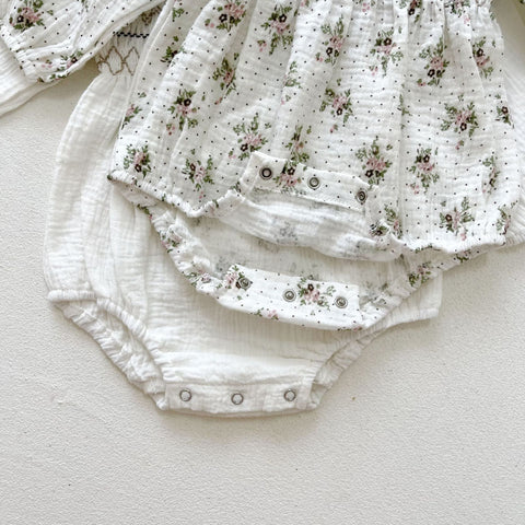 2 Pc Baby Girl Smocked Collar Bodysuit