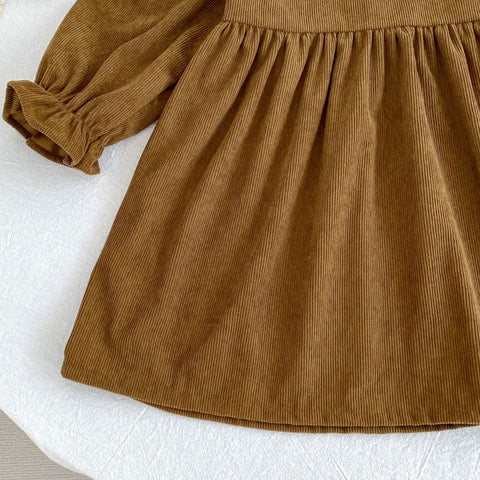 Girl Knit Corduroy Ruffle Collar Bodysuit Dress