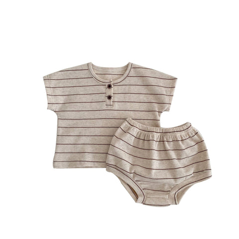 2 Pc Unisex Baby Stripe Waffle Knit Set