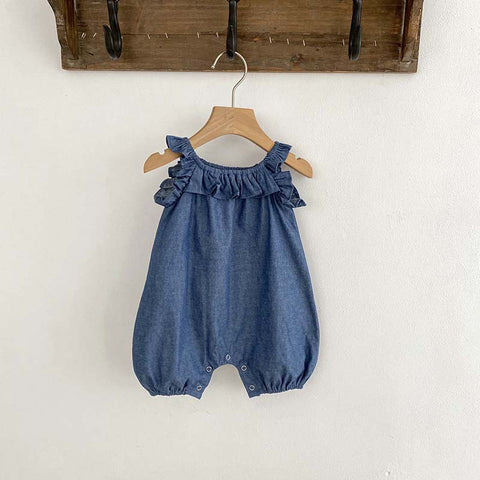 Baby Girl Denim Ruffle Overall Romper