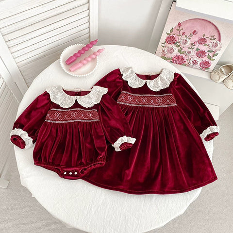 Girls Velvet Holiday Smock Bodysuit/Dress