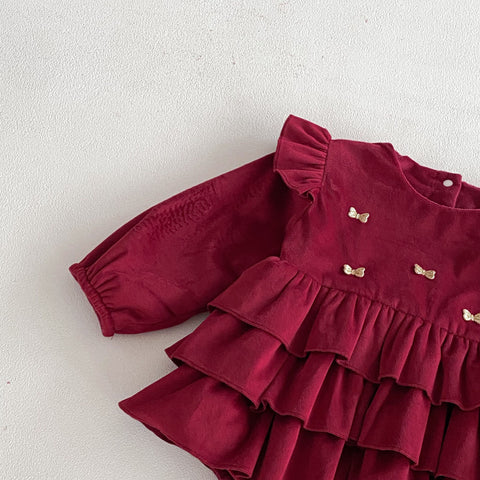 Baby Girl Fleece Lined Bow Bodysuit Dress