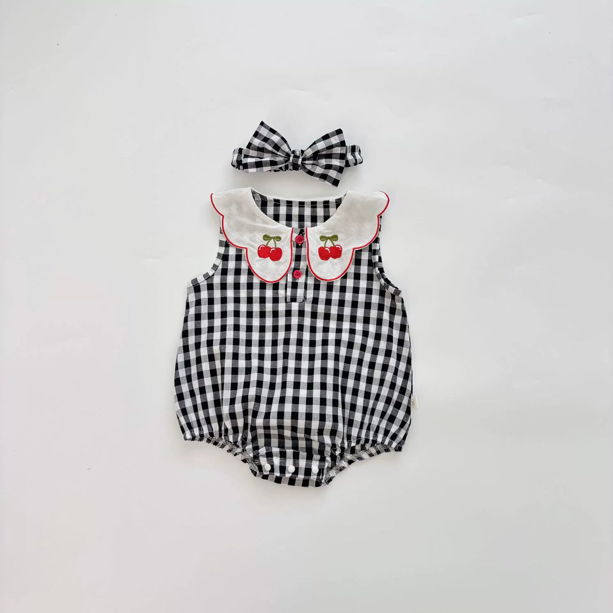 2 Pc Baby Girls Cherry Gingham Plaid Bodysuit