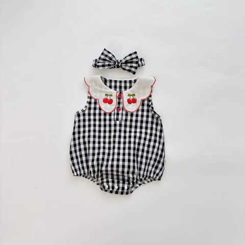 2 Pc Baby Girls Cherry Gingham Plaid Bodysuit