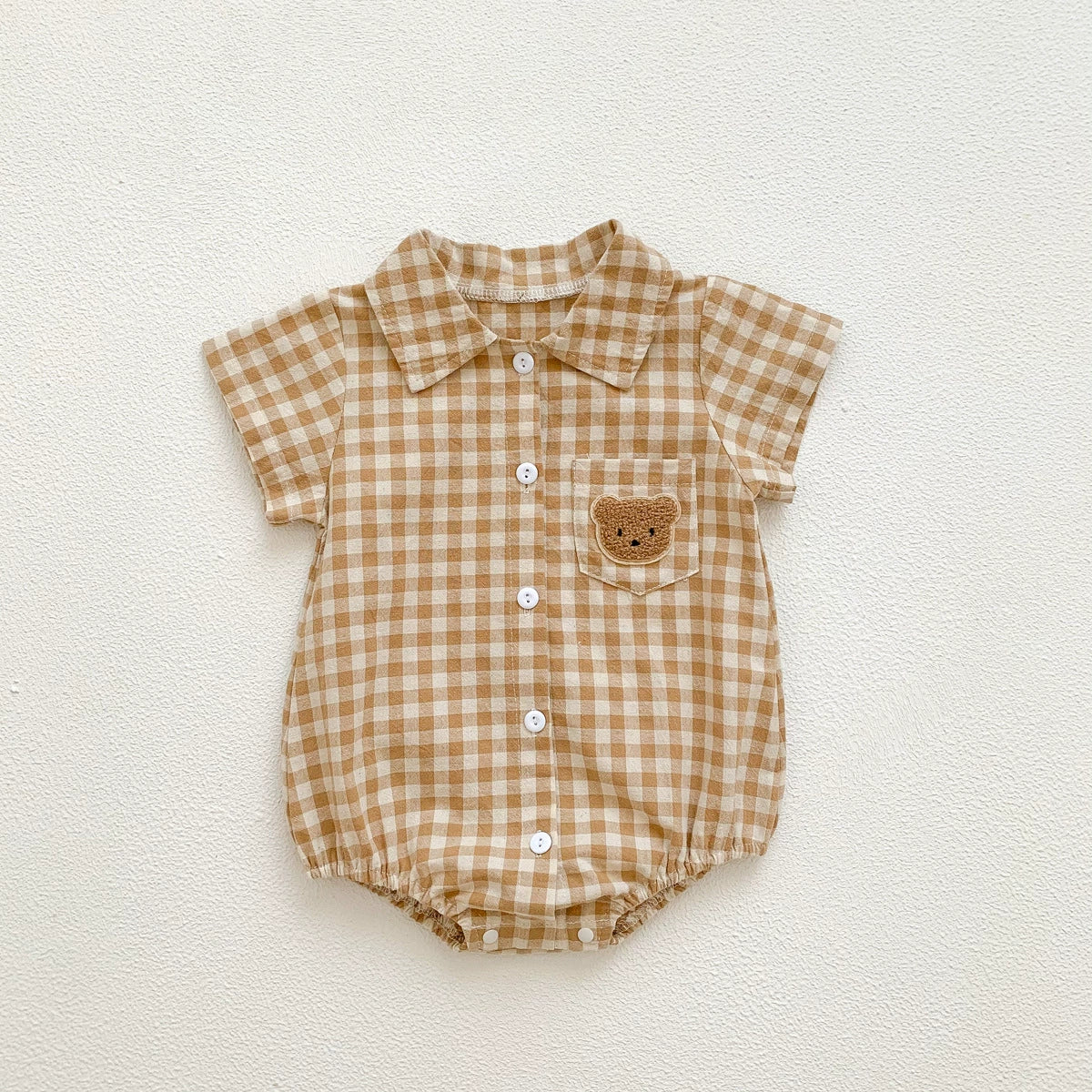 Baby Boy Bear Patch Gingham Polo Bodysuit