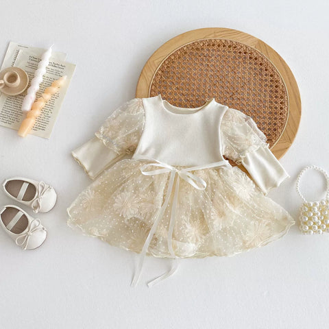 Baby Girl Flower and Dots Pattern Tulle Dress