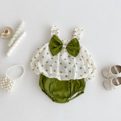 2 Pc Baby Girl Polka Dot Top & Bloomer Set