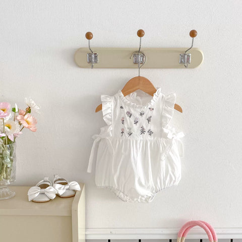 Baby Girl Mini Flower Bow Trim Bodysuit