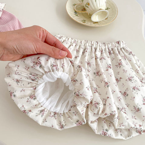 2 Pc Baby Girl Ribbed Tee & Floral Bloomer Shorts