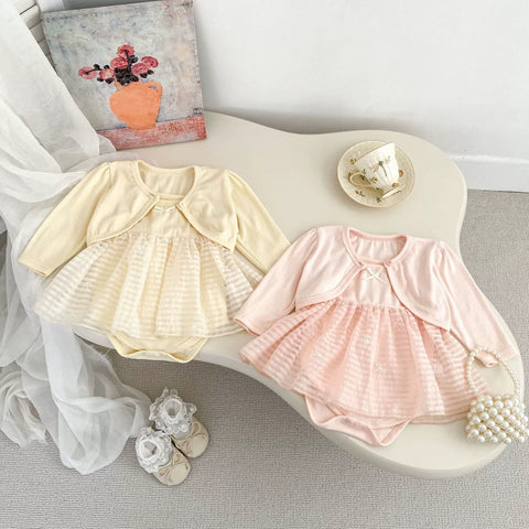 2 Pc Baby Girl Cardigan & Stripe Bodysuit Cami Dress