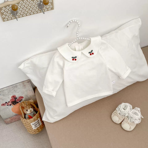 2 Pc Girls Denim Bow Skirt with Cherry Shirt Set