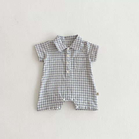 Baby Boy Summer Plaid Polo Romper