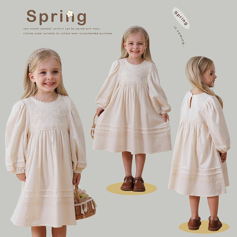 Girls Rustic Style Long Sleeve Dress