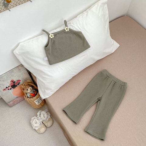 3 Pc Girls Flower Cami Layered Top & Pants Set