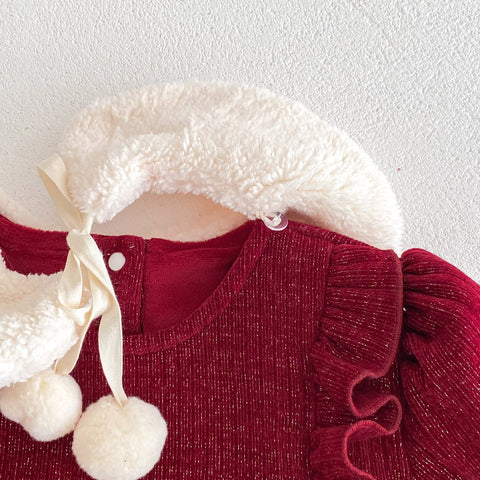 2 Pc Baby Girl Festive Bodysuit Pom Pom Collar