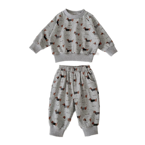 2 Pc Baby Boy Weiner Dog Sweatsuit Set