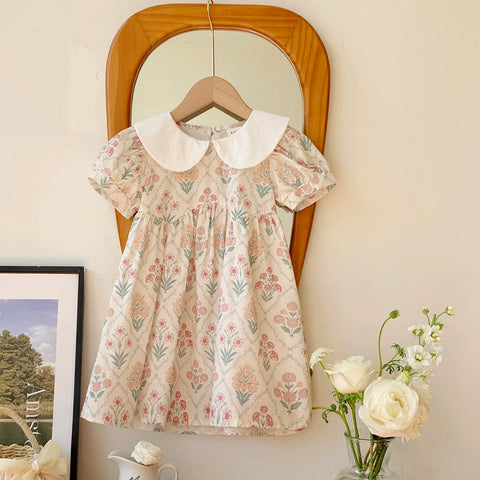 Girls Vintage Wall Paper Print Collar Dress