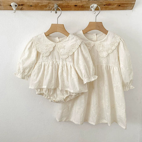 Girls Scallop Collar Vintage Style Bodysuit/Dress