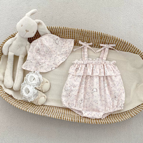 2 Pc Baby Girls Rabbit Print Cami Bodysuit w/ Hat
