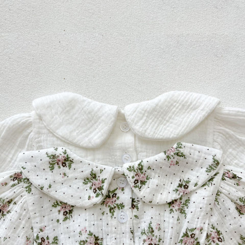 2 Pc Baby Girl Smocked Collar Bodysuit