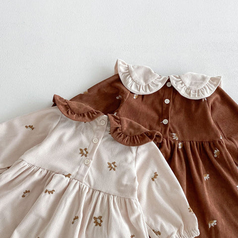Baby Girl Ditsy Floral Corduroy Collar Dress