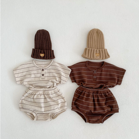 2 Pc Unisex Baby Stripe Waffle Knit Set