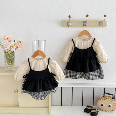 Girl Knit Faux Pinafore Bodysuit Dress