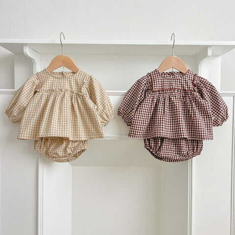 2 Pc Baby Girl Gingham Peplum Top and Shorts Set