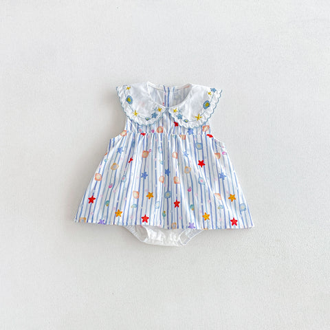 Baby Girls Scallop Collar Seashells Print Dress