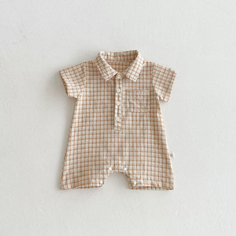 Baby Boy Summer Plaid Polo Romper