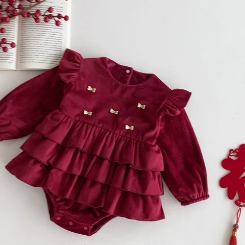 Baby Girl Fleece Lined Bow Bodysuit Dress