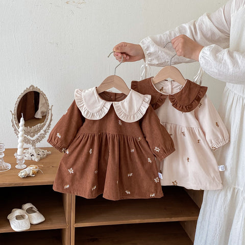 Baby Girl Ditsy Floral Corduroy Collar Dress