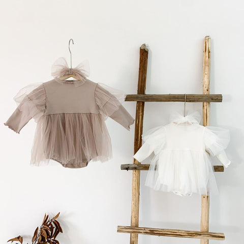 2 Pc Baby Girl Sheer Tutu Bodysuit Dress
