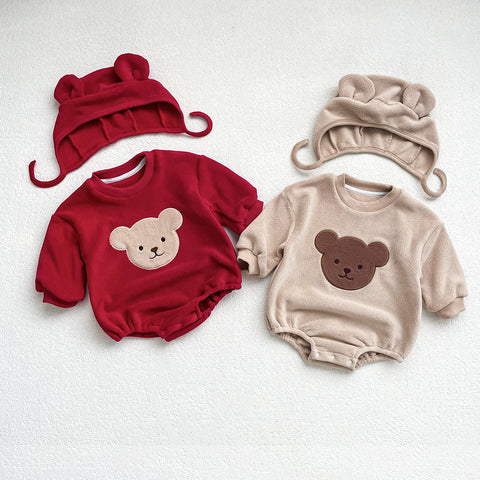 2 Pc Baby Bear Fleece Bodysuit with Hat Set