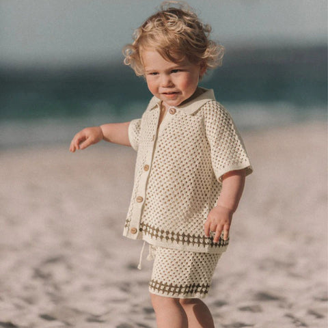 2 pc Baby Boy Hollow Out Crochet Set