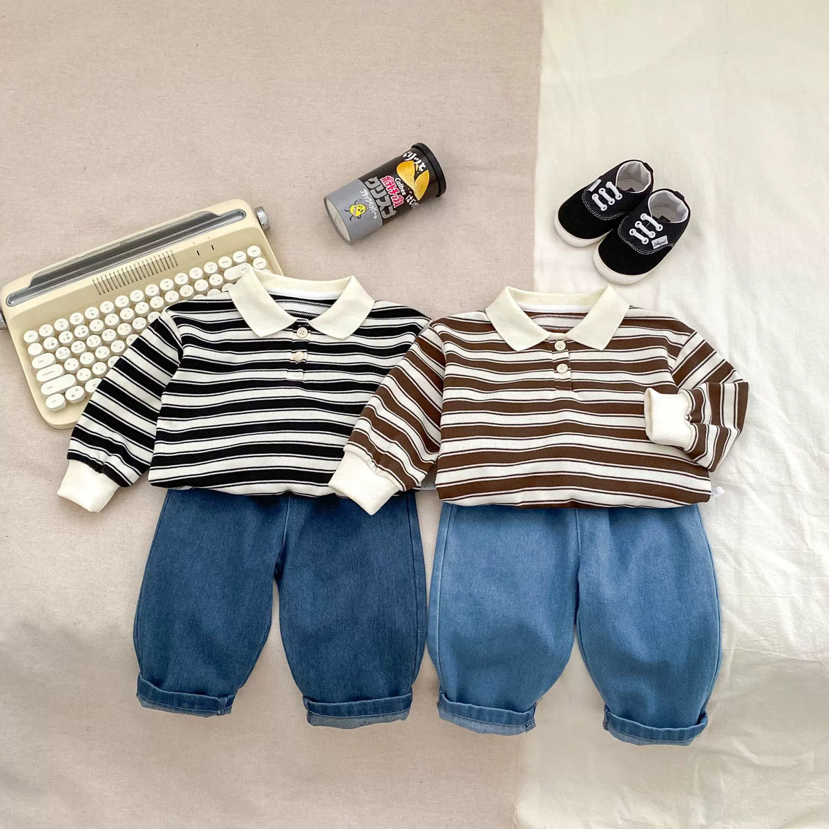 2 Pc Boys Autumn Stripe Shirt & Denim Set