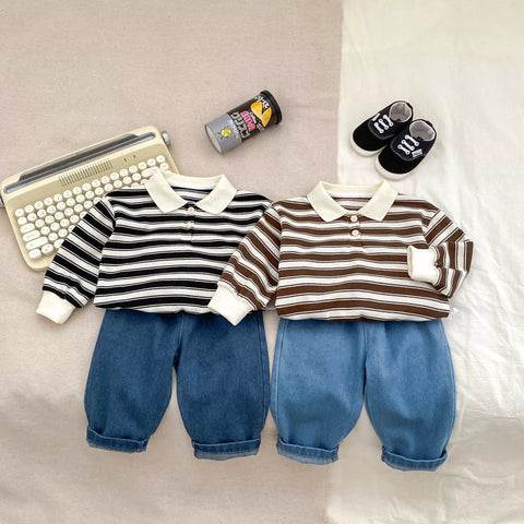 2 Pc Boys Autumn Stripe Shirt & Denim Set