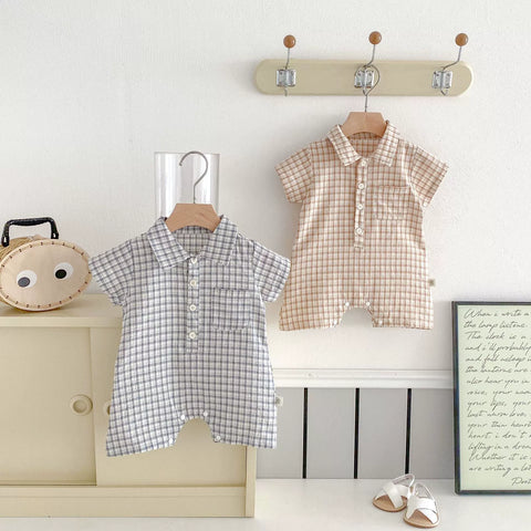 Baby Boy Summer Plaid Polo Romper