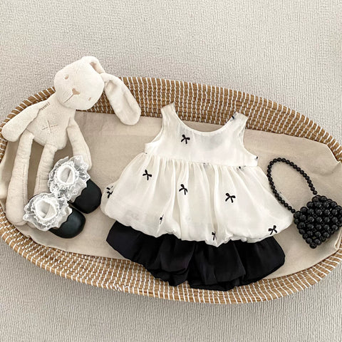 2 Pc Girls Bow Bubble Shirt and Shorts Set