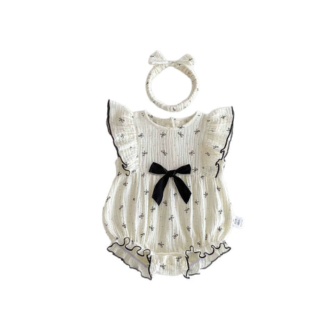 2 Pc Baby Girl Ribbon Bow Bodysuit w/ Headband