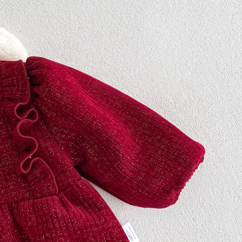 2 Pc Baby Girl Festive Bodysuit Pom Pom Collar