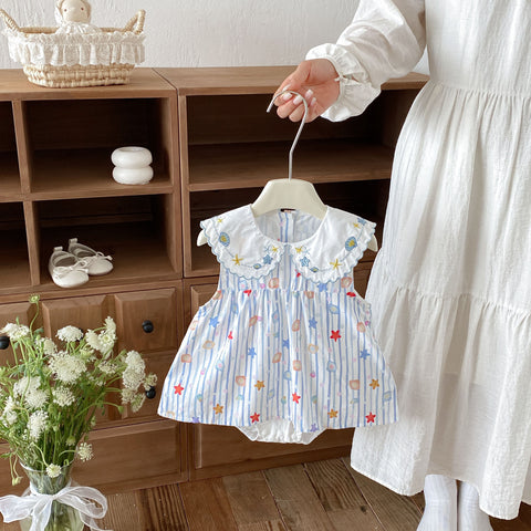 Baby Girls Scallop Collar Seashells Print Dress
