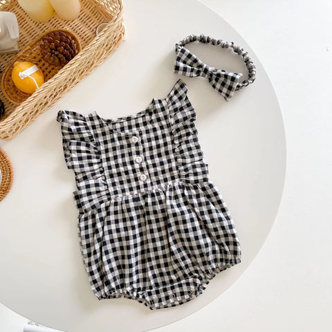 2 Pc Baby Girl Gingham Bodysuit Set