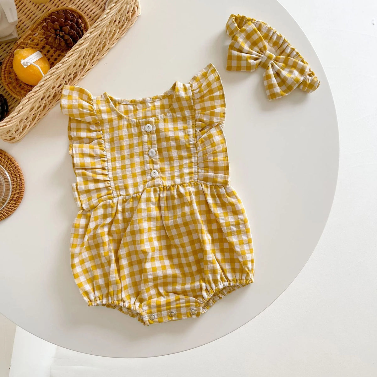 2 Pc Baby Girl Gingham Bodysuit Set